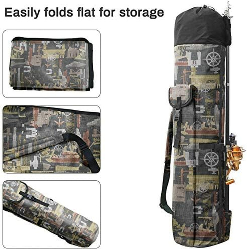 Canvas Fishing Rod and Reel Organizer Travel Carry Case - Holds 5 Poles and Tackle - Peak Performance Outfitters