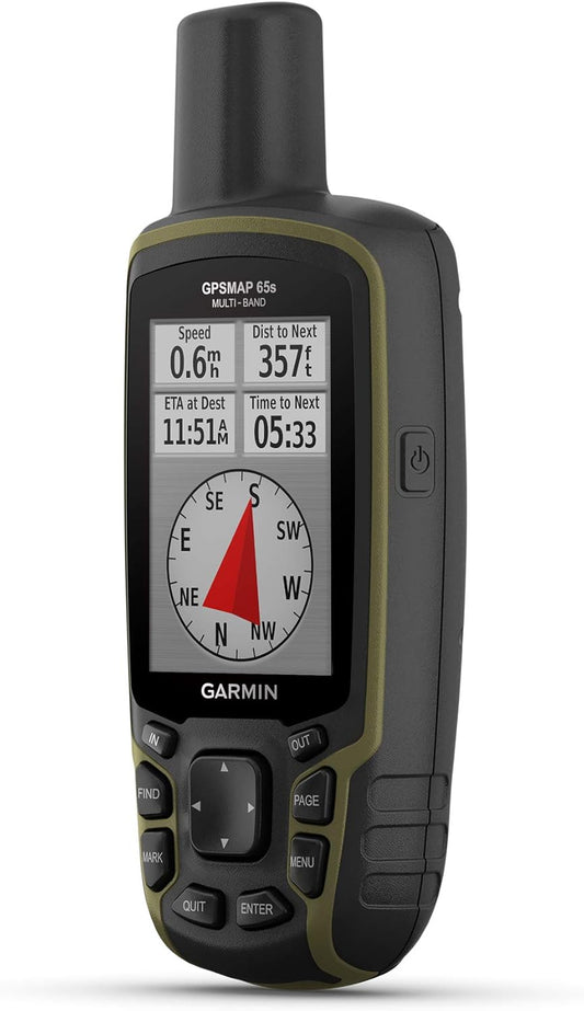 Garmin GPSMAP 65S, Button-Operated Handheld with Altimeter and Compass, Expanded Satellite Support and Multi-Band Technology, 2.6" Color Display