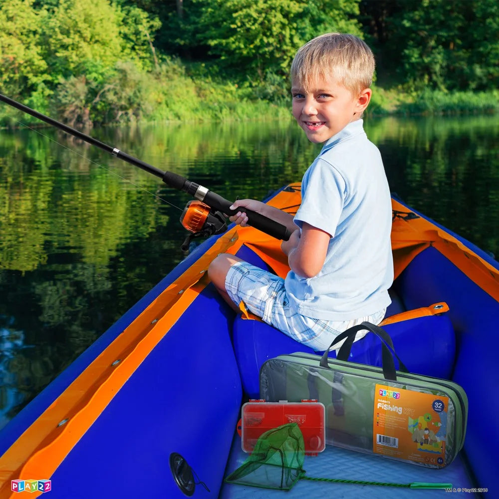 Junior Fishing Rod Combo Set - Complete Fishing Equipment for Kids with Tackle, Lures, Net, and Carry Bag - Peak Performance Outfitters