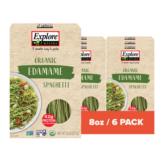 Explore Cuisine Organic Edamame Spaghetti - Pack of 6 (8 Oz) - Easy-To-Make Gluten Free Pasta - High in Plant Protein & Fiber - Vegan, Keto Friendly, Non- GMO - 24 Total Servings