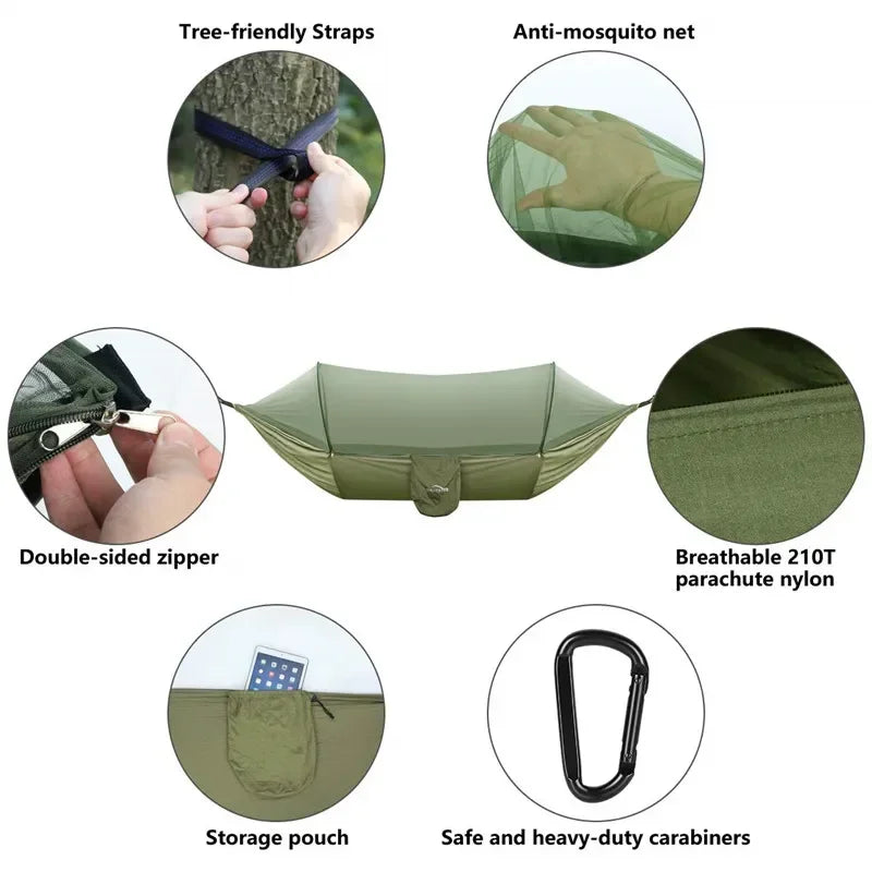 2023 Portable Camping Hammock with Mosquito Net and Pop-Up Light - Peak Performance Outfitters