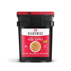 ReadyWise 84-serving gluten-free emergency food bucket with 25-year shelf life