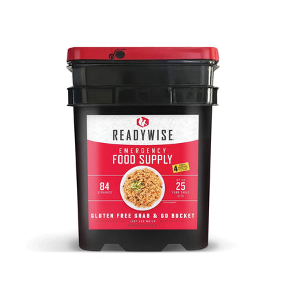 ReadyWise 84-serving gluten-free emergency food bucket with 25-year shelf life