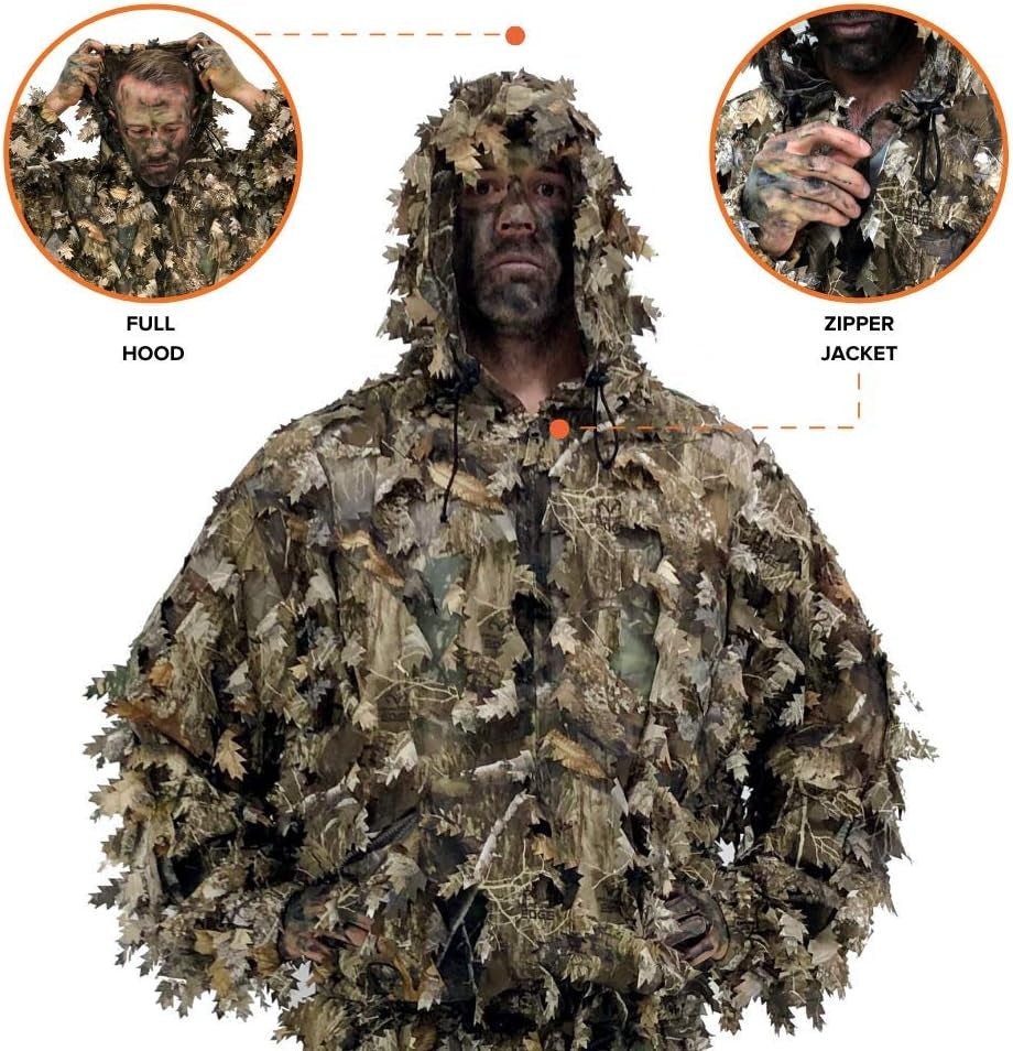 3D Leafy Ghillie Suit with Over 1,000 Laser-Cut Leaves - Lightweight and Breathable Camouflage for Hunting, Paintball, and Airsoft - Peak Performance Outfitters