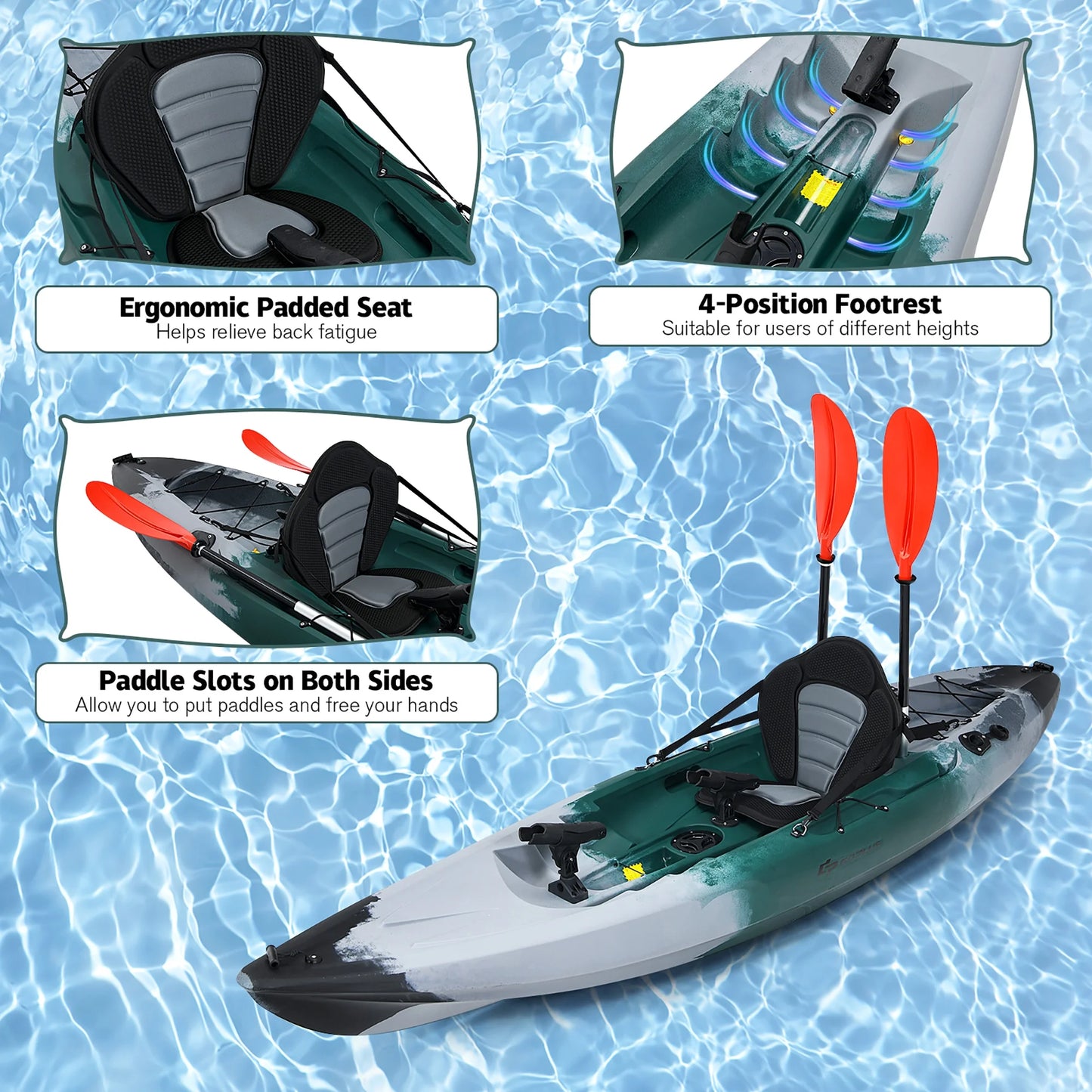 Sit-On-Top Fishing Kayak with Rod Holders and Paddle - Peak Performance Outfitters