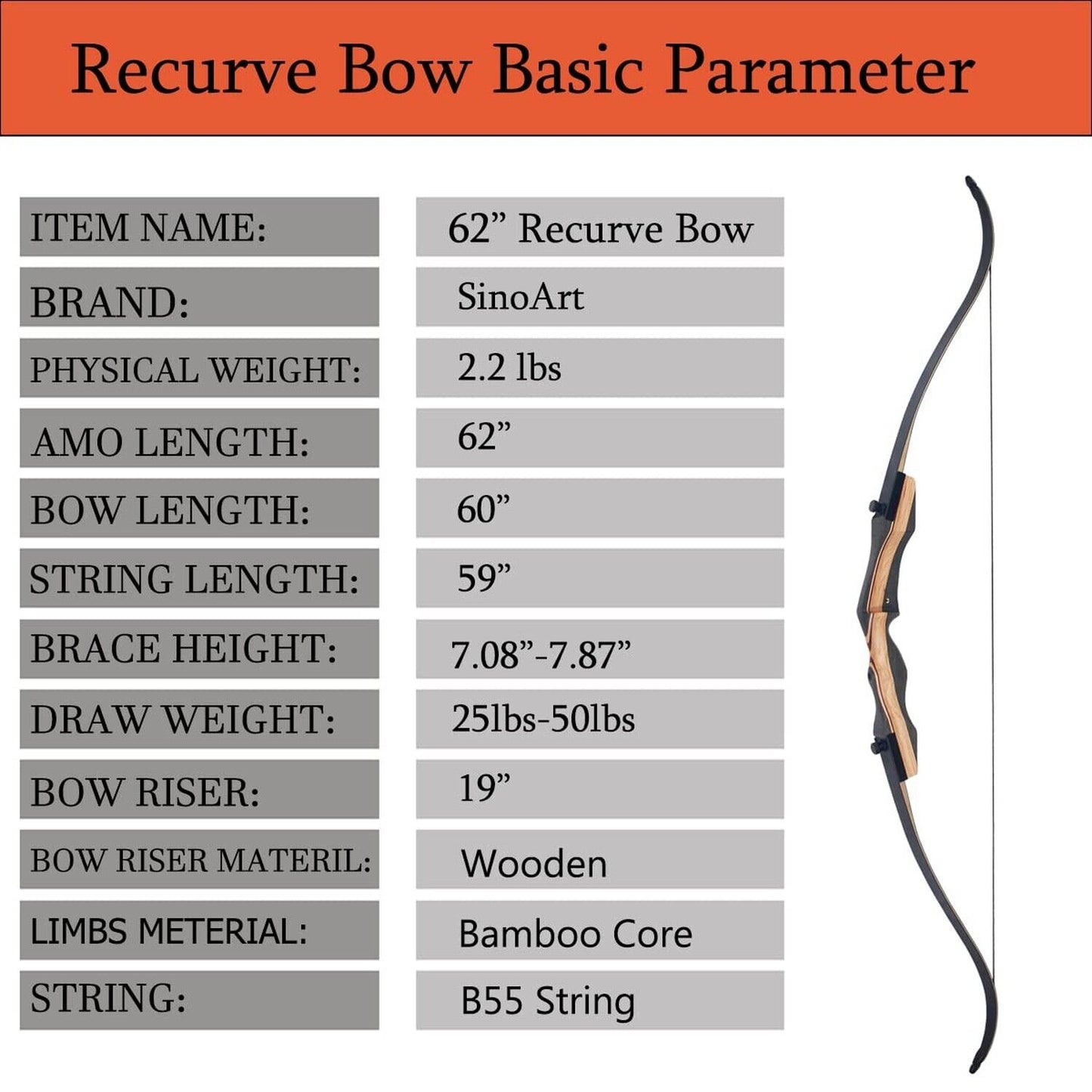 62 Takedown Recurve Bow for Adult Archery Competition - Right Handed - Peak Performance Outfitters