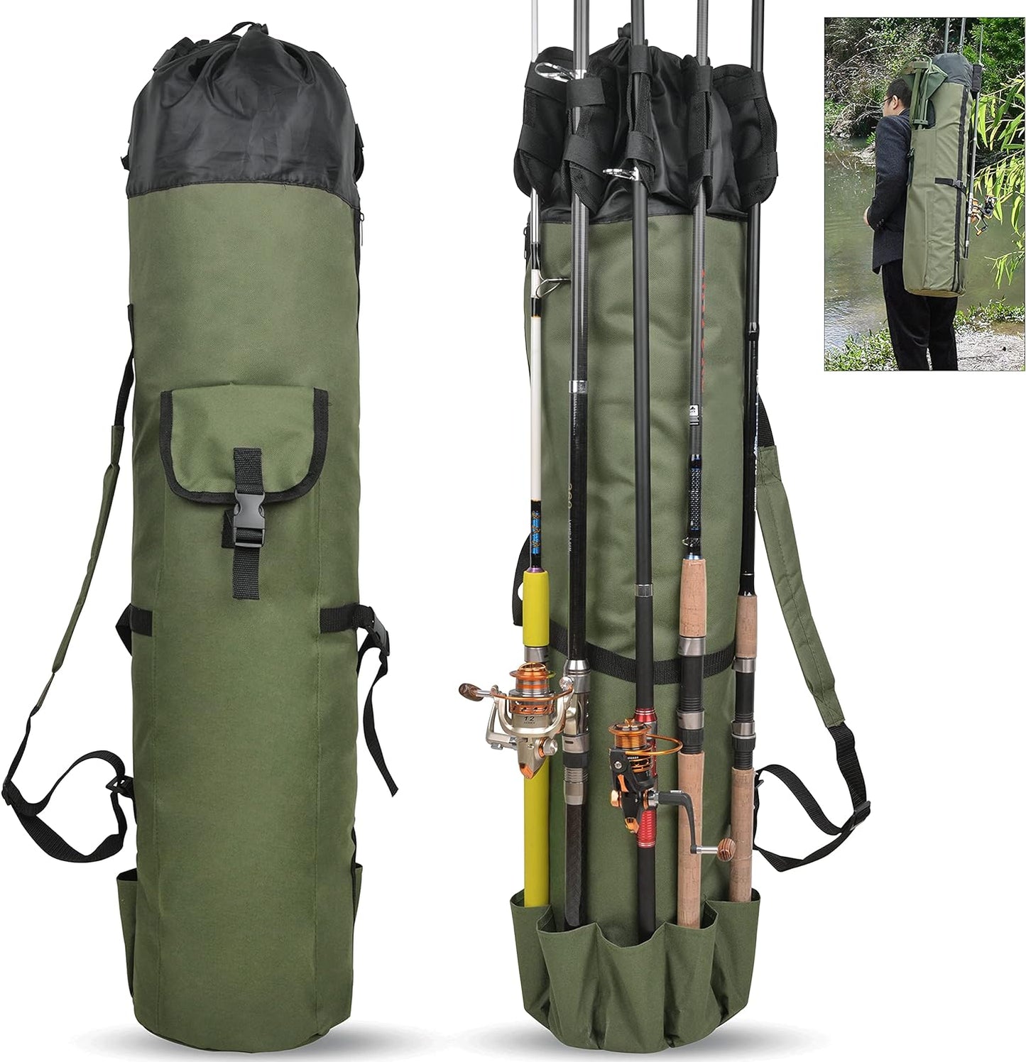 Portable Fishing Rod Case Carrier with Waterproof Canvas, Travel Carry Bag for Fishing Gear Organization - Peak Performance Outfitters