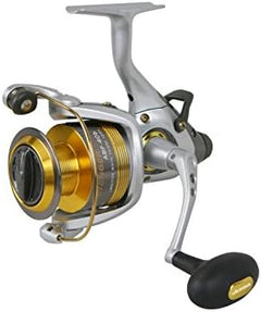 Okuma Avenger ABF B Series graphite baitfeeder saltwater spinning reel with spool and handle, ideal for saltwater fishing.