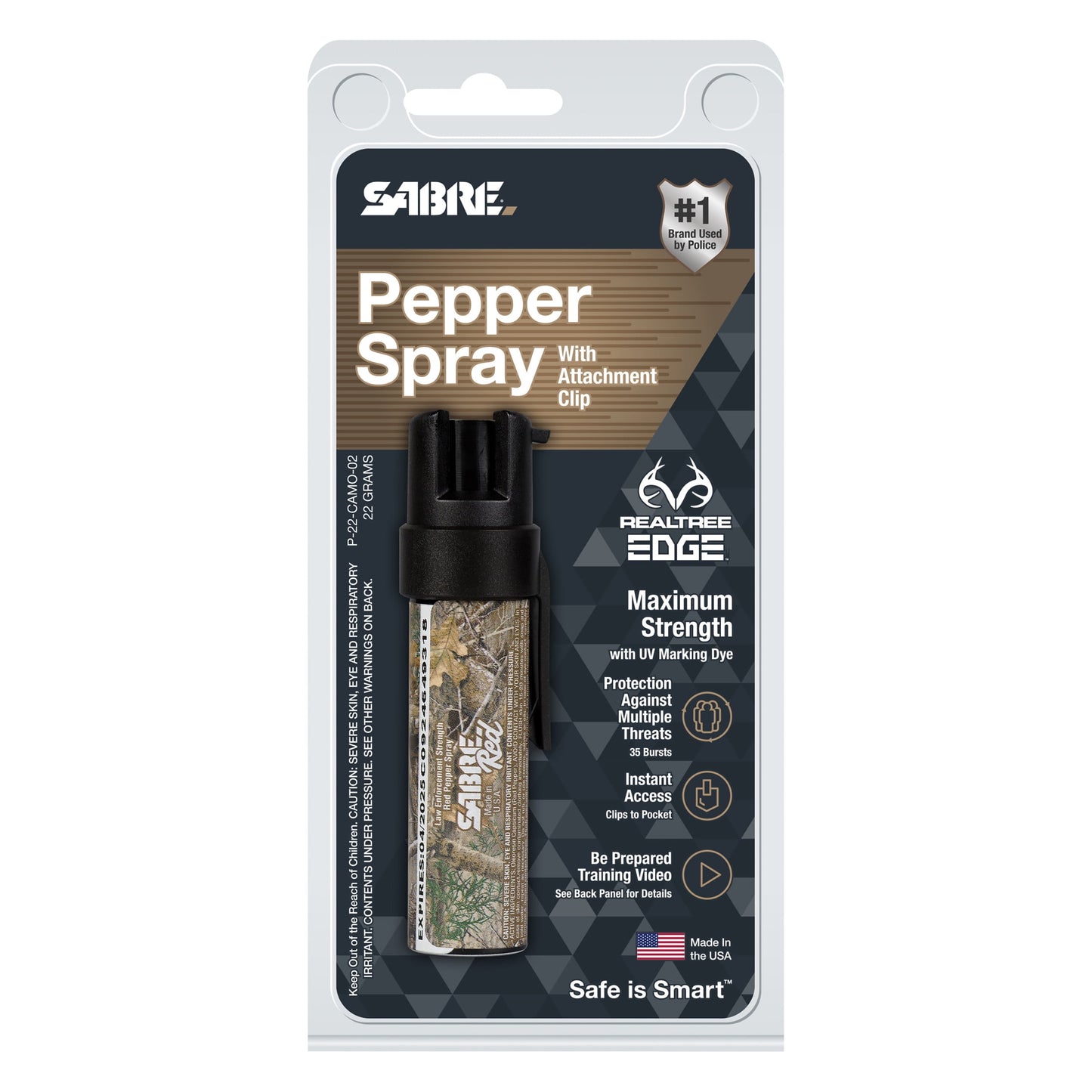 Realtree Edge Camouflage Compact Pepper Spray with Clip - 0.21 Lb - 1" x 1" x 3.25" - Brand New