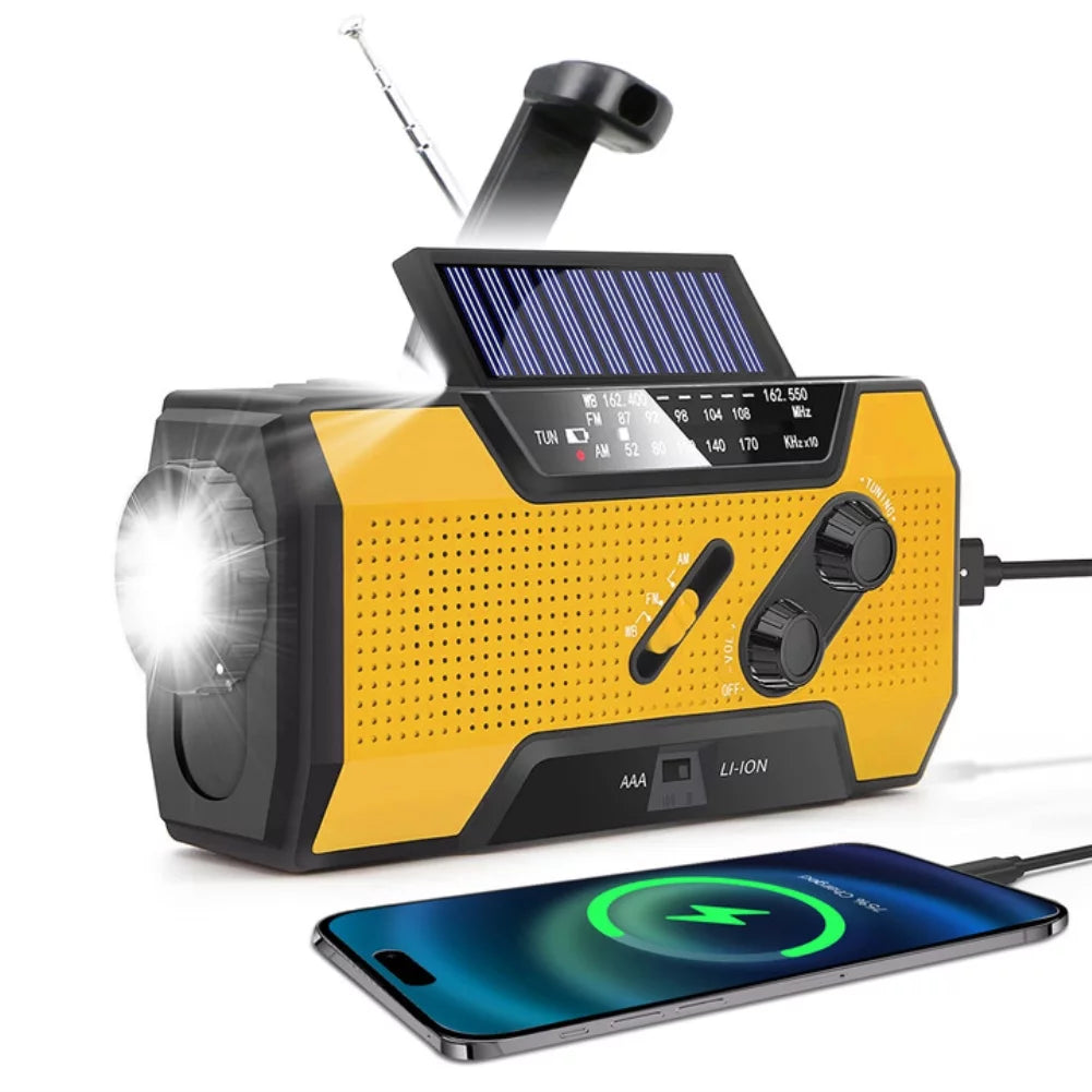 Portable Emergency Solar Weather Radio with Power Bank, Multiple Power Options, SOS Alarm, AM/FM & Flashlight for Outdoor Emergencies - Peak Performance Outfitters