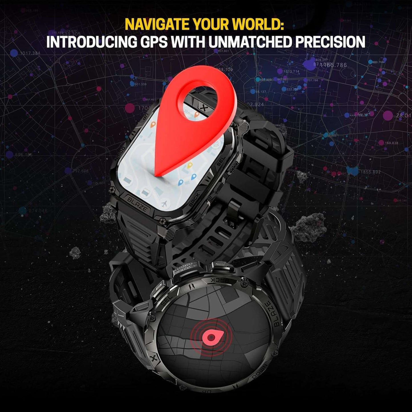 CARBINOX Blaze Smart Watch with GPS – Rugged Fitness Trackers, IP69K Waterproof, 170+ Sports Modes, Gorilla Glass, Make/Receive Calls, Android & Ios Compatible