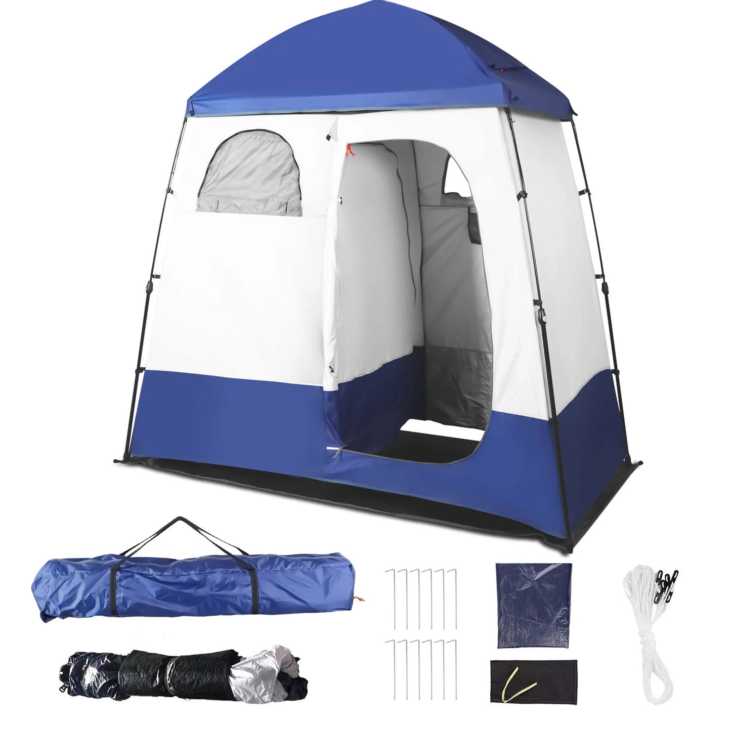 Outdoor Camping Shower Tent with Oversized Space and Privacy, Portable Changing Room with Floor, Easy Setup Privacy Shelter for Camping - 2 Rooms Toilet Tent - Peak Performance Outfitters