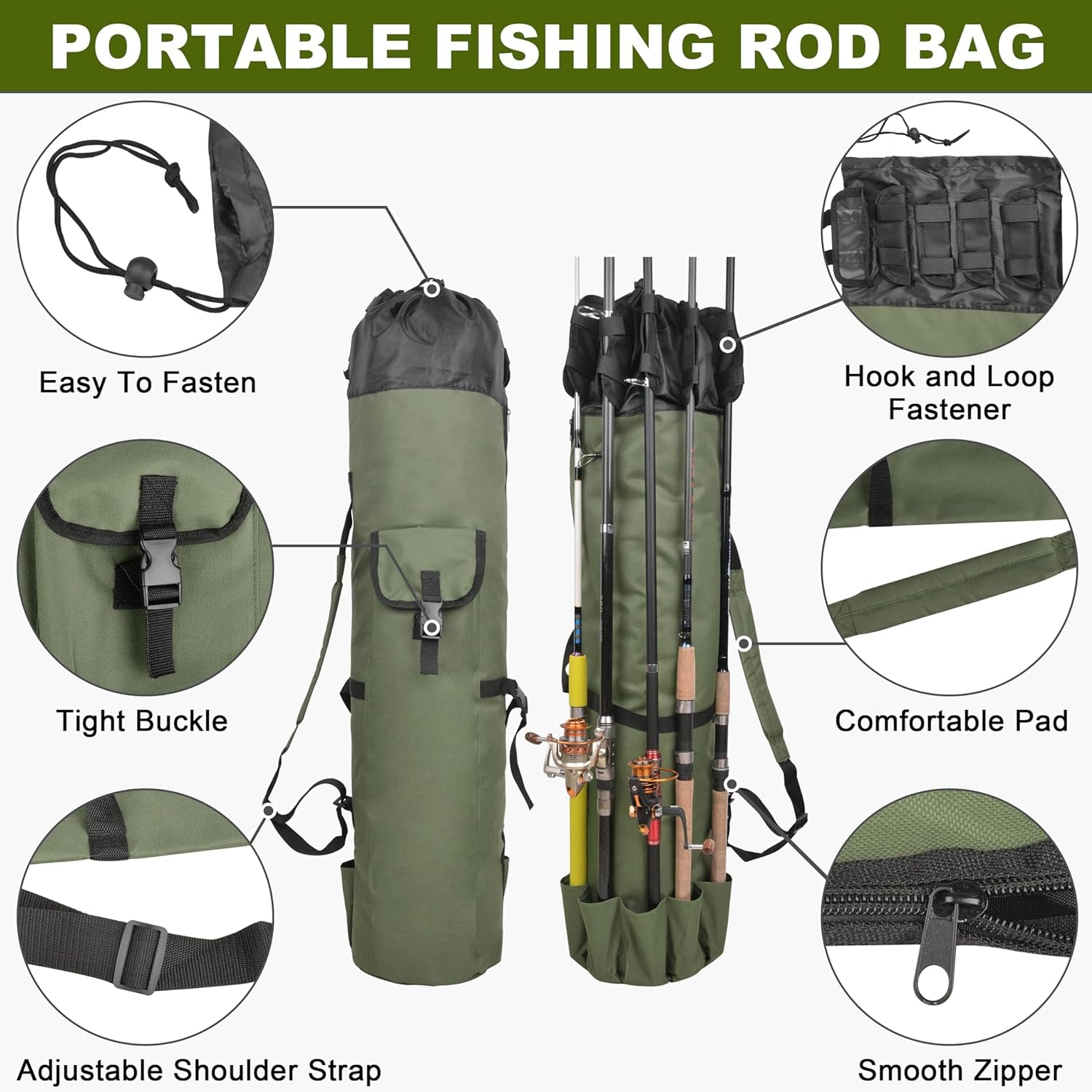 Portable Fishing Rod Case Carrier with Waterproof Canvas, Travel Carry Bag for Fishing Gear Organization - Peak Performance Outfitters