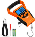 Portable Waterproof Fish Scale Digital Hanging Scale with Backlit LCD Display, 110Lb/50Kg Capacity for Home and Outdoor Use - Includes Measuring Tape and 2 AAA Batteries