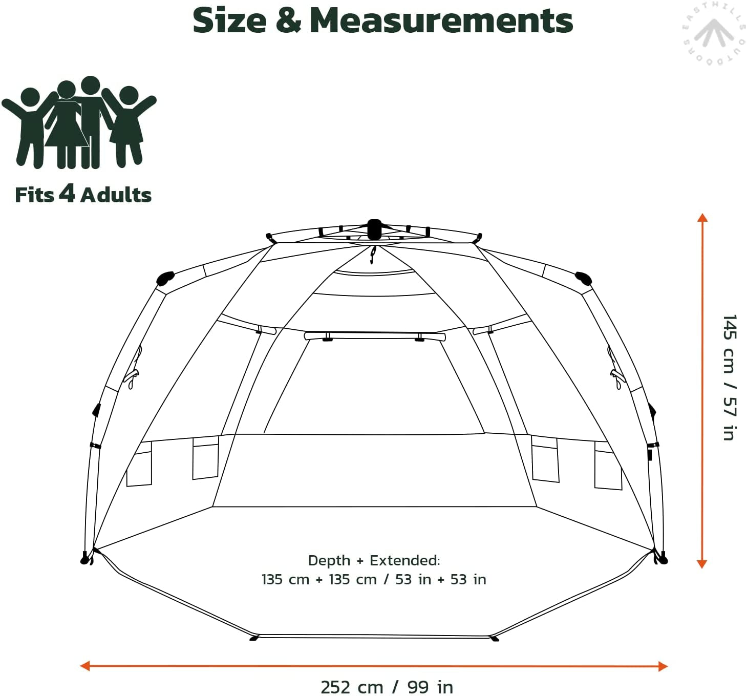 XL Beach Tent with Extended Zippered Porch for 4-6 Person Sun Shelter, UPF 50+, Instant Shader Dark Shelter, 99 Wide - Pacific Blue - Peak Performance Outfitters