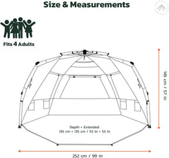 XL Beach Tent with Extended Zippered Porch for 4-6 Person Sun Shelter, UPF 50+, Instant Shader Dark Shelter, 99 Wide - Pacific Blue - Peak Performance Outfitters