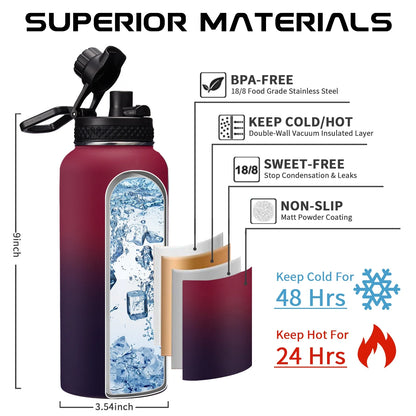 32oz Stainless Steel Insulated Water Bottle with Straw and Shoulder Carrier Bag - Peak Performance Outfitters