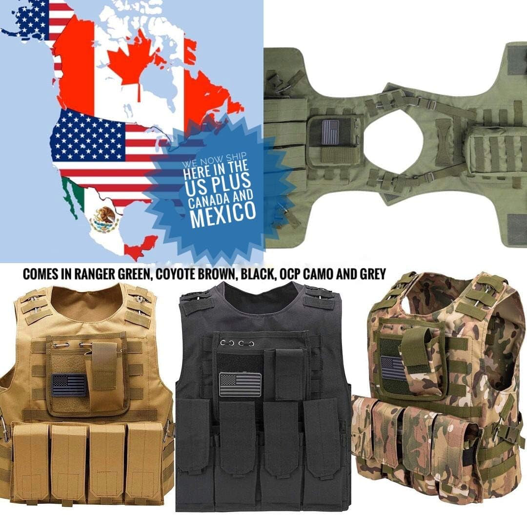 Tactical Airsoft Vest with US Flag Patch and Pouches - Brown (Small-Large) - Peak Performance Outfitters