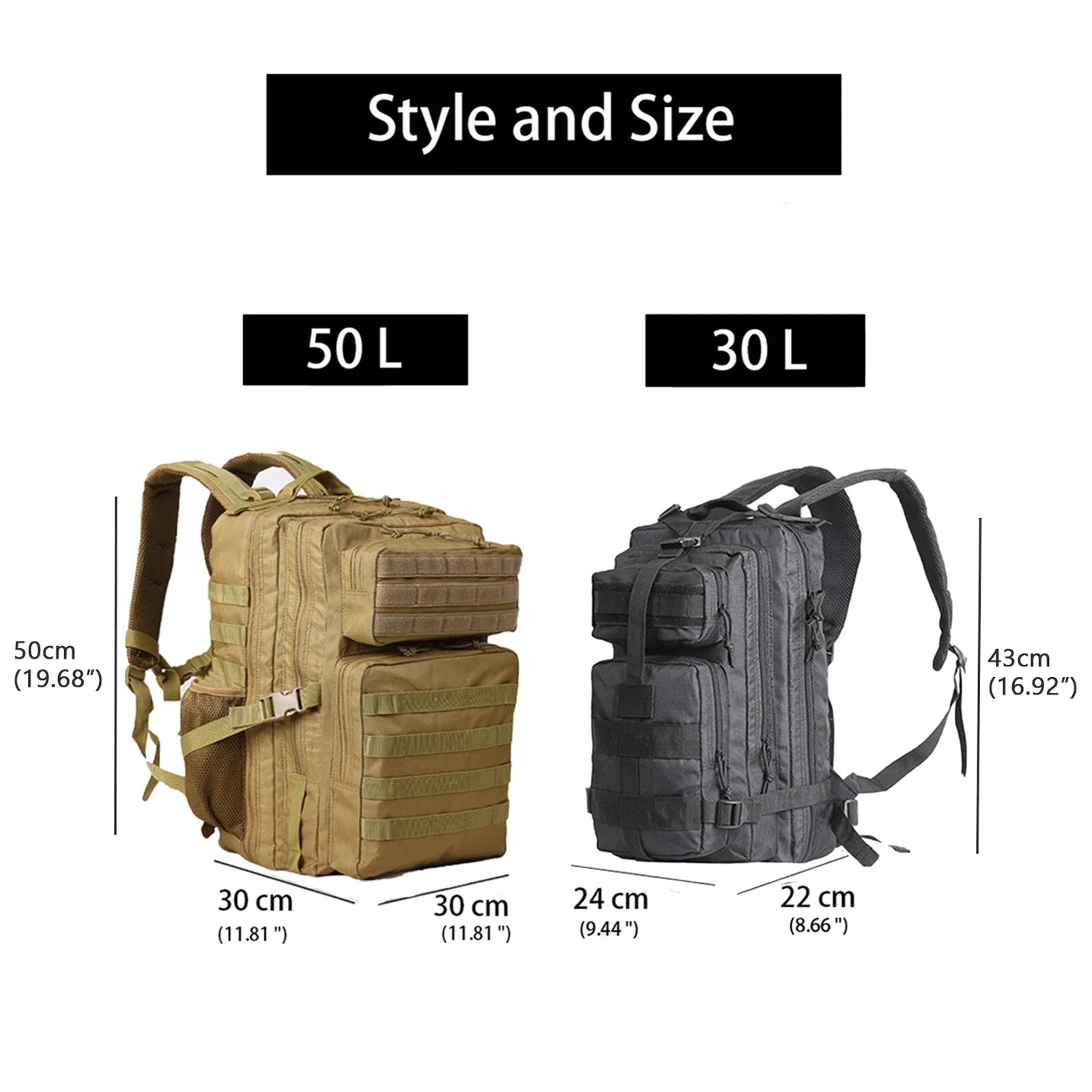 Outdoor Tactical Backpacks with Bottle Holder - Ideal for Camping, Hiking, Trekking, Fishing, and Hunting - Peak Performance Outfitters