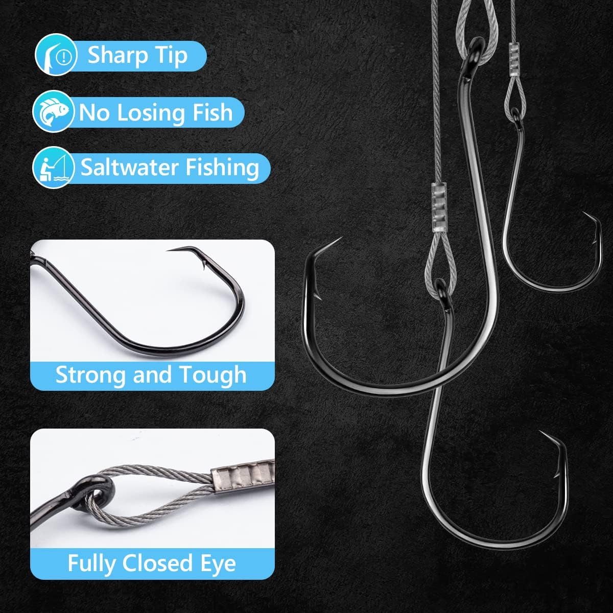 Stainless Steel Circle Hooks Rig with Wire Leader for Saltwater Fishing - 8/24Pcs, Sizes 2/0-8/0