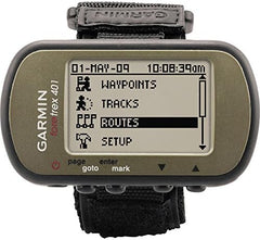 Garmin Foretrex 401 waterproof hiking GPS device showing a digital map and navigation screen.