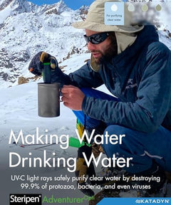 SteriPen Adventurer Opti UV personal water purifier for camping and travel, black and green hydration device with UV sterilization technology