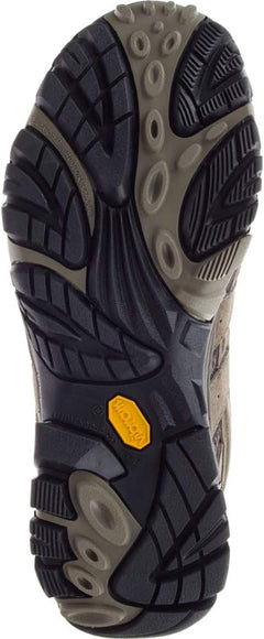 Merrell Men's Moab 2 Mid Waterproof Hiking Boot showing sturdy leather upper, rugged outsole, and padded collar for outdoor hiking.