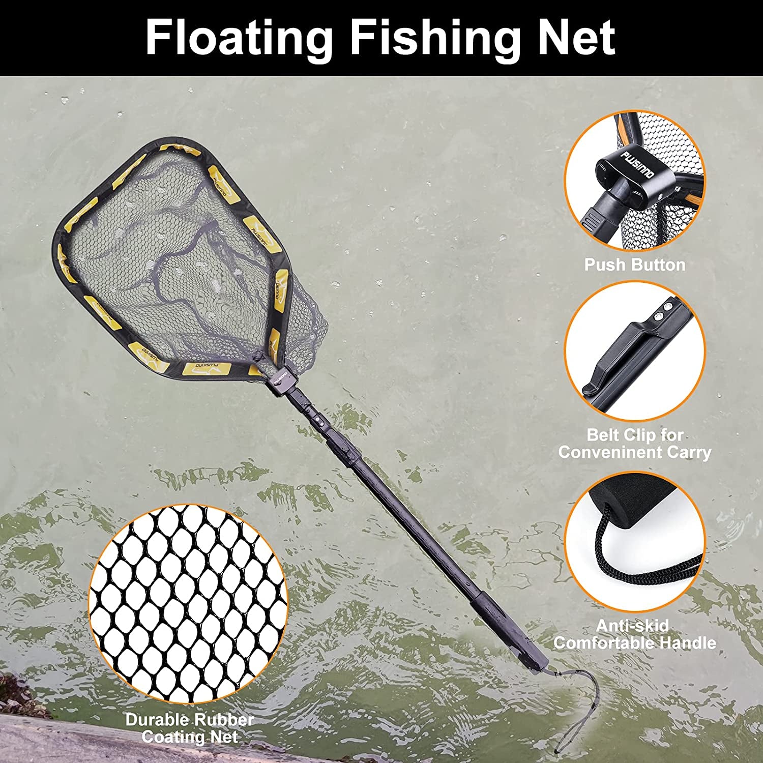 Rubber Coated Floating Fishing Net for Various Fish Species, Easy Catch & Release - Compact and Foldable - Peak Performance Outfitters