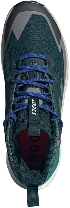 Adidas Terrex Free Hiker 2.0 Goretex hiking shoes in Aurora Ivy, Preloved Teal, and Grey, size 12.5 medium, outdoor footwear.