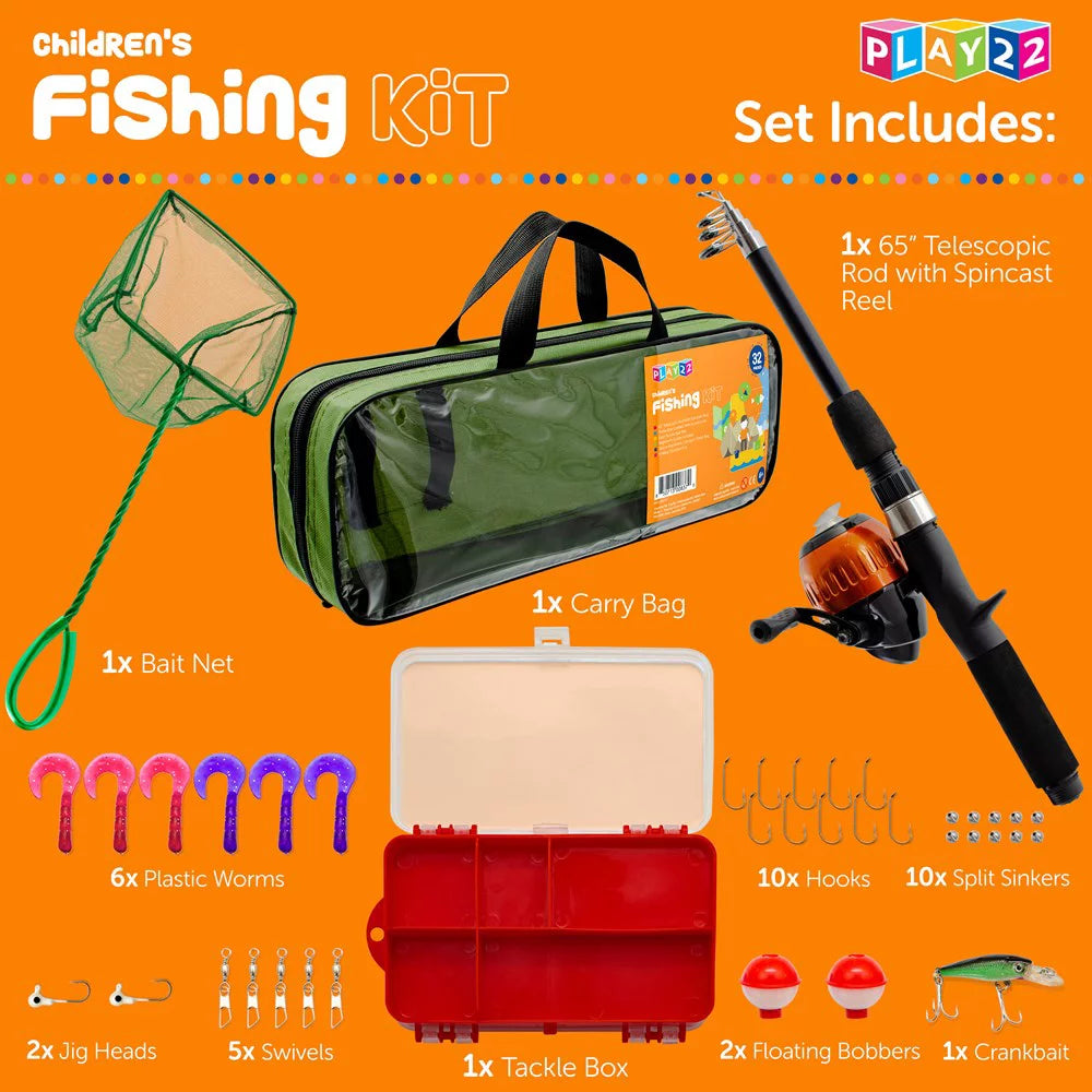 Junior Fishing Rod Combo Set - Complete Fishing Equipment for Kids with Tackle, Lures, Net, and Carry Bag - Peak Performance Outfitters