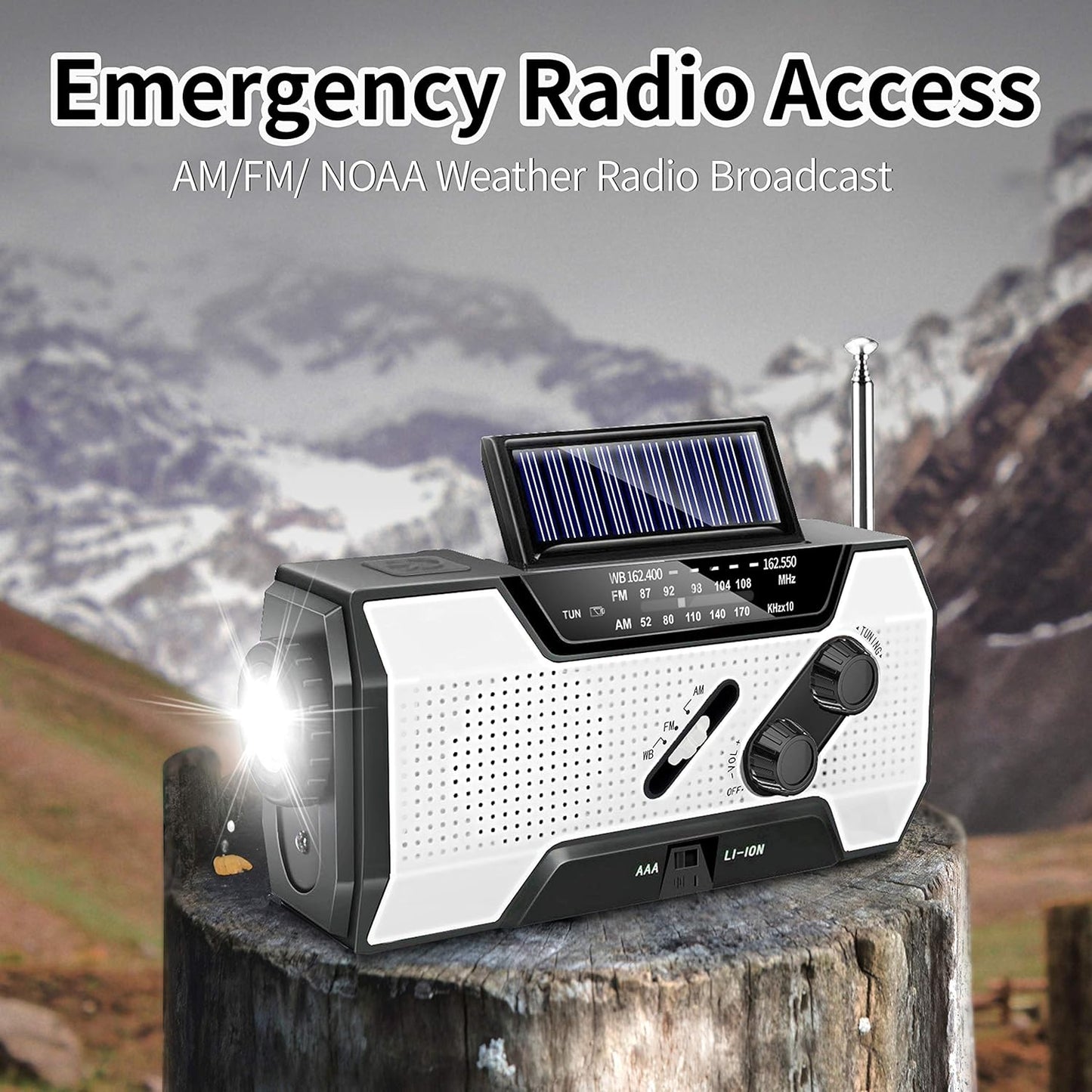 Emergency Solar Hand Crank AM/FM/NOAA Weather Radio with LED Flashlight and Power Bank Charger - Peak Performance Outfitters