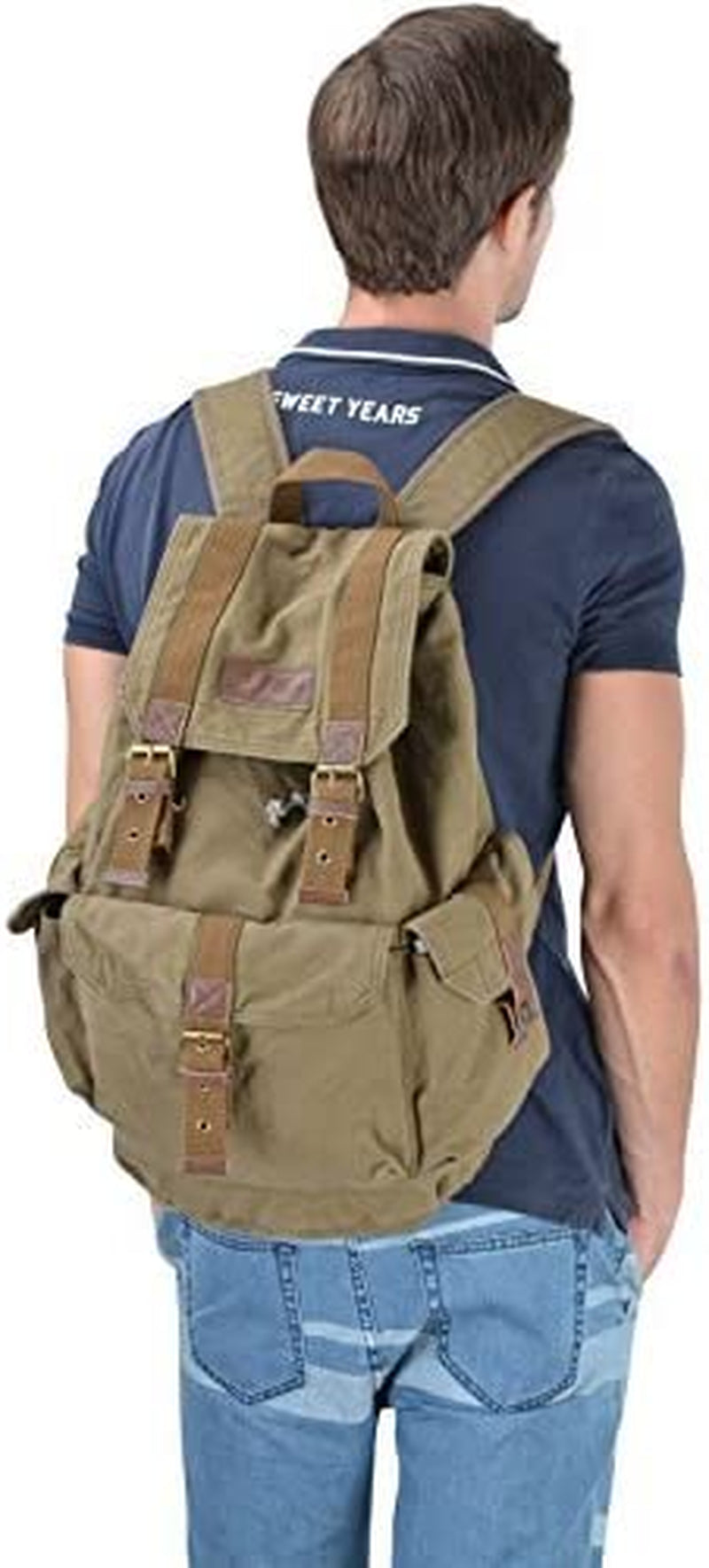 High Density Thick Canvas Backpack Rucksack in Army Green - Large - Peak Performance Outfitters