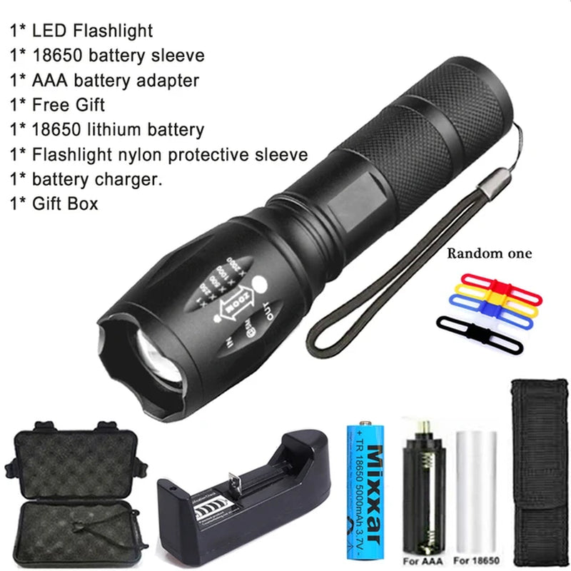 Portable LED Flashlight with T6 Bulb and 18650 Rechargeable Battery for Outdoor Camping - Peak Performance Outfitters