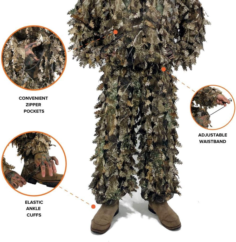 3D Leafy Ghillie Suit with Over 1,000 Laser-Cut Leaves - Lightweight and Breathable Camouflage for Hunting, Paintball, and Airsoft - Peak Performance Outfitters