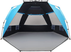 XL Beach Tent with Extended Zippered Porch for 4-6 Person Sun Shelter, UPF 50+, Instant Shader Dark Shelter, 99 Wide - Pacific Blue - Peak Performance Outfitters