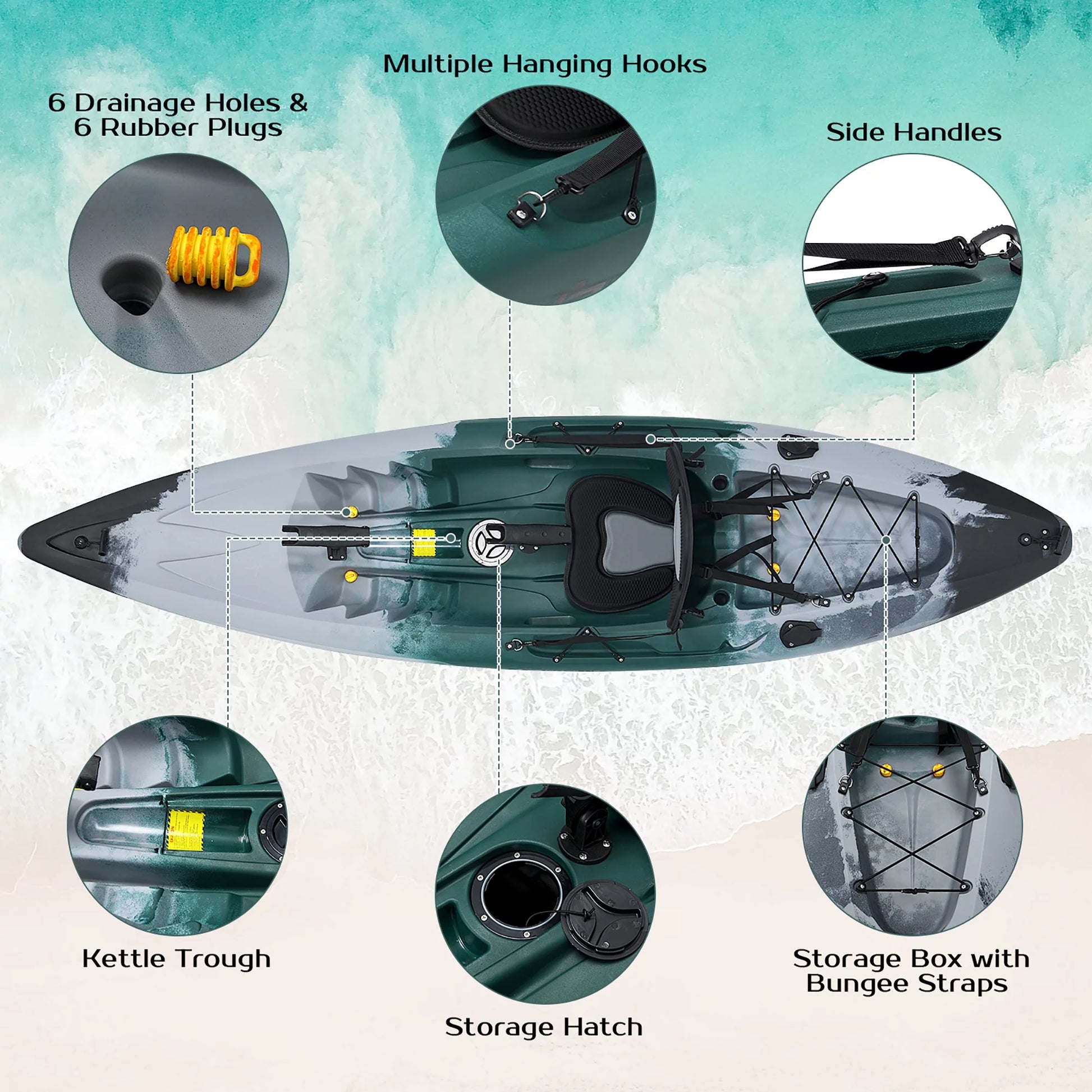 Sit-On-Top Fishing Kayak with Rod Holders and Paddle - Peak Performance Outfitters