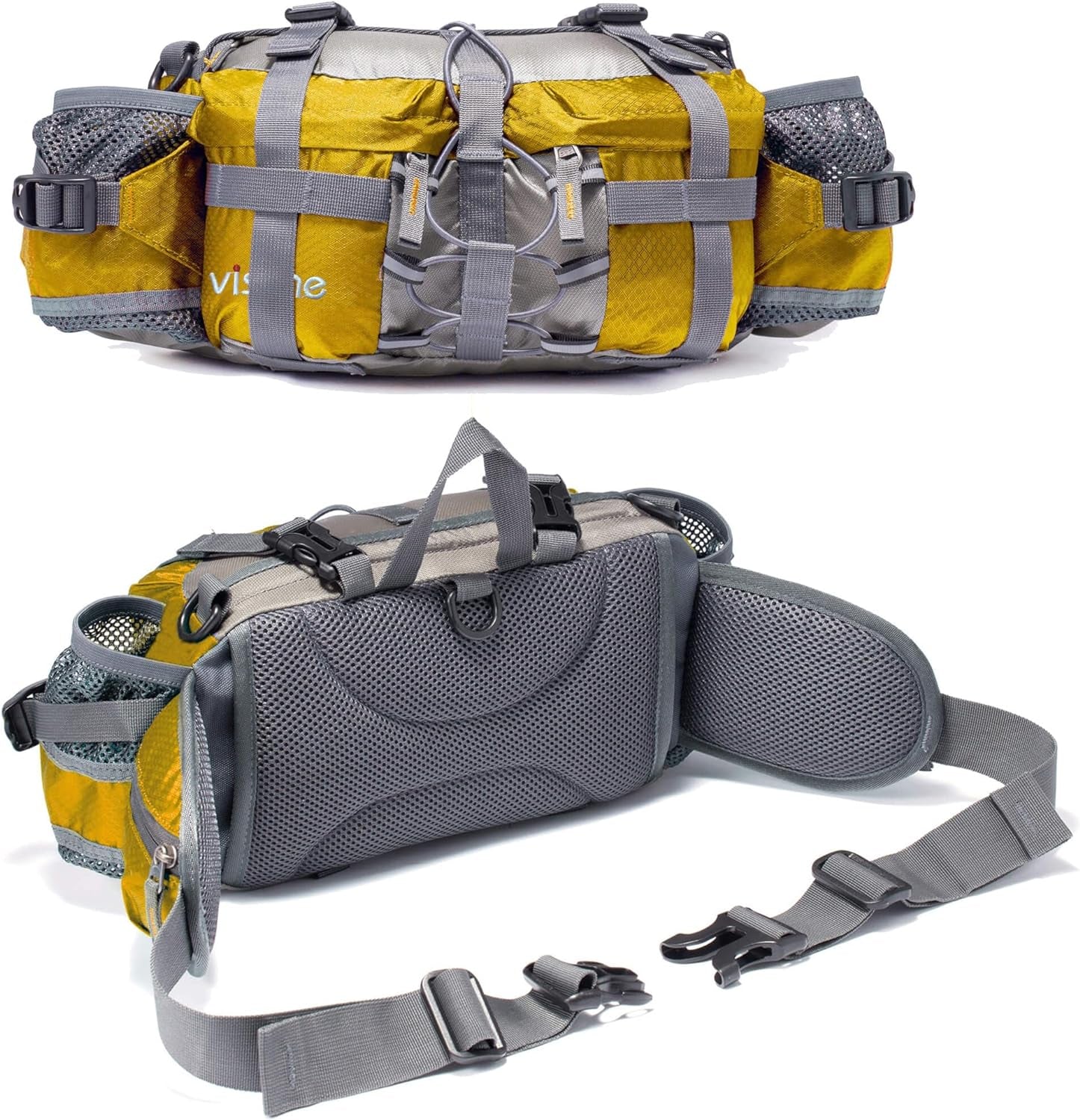 Outdoor waist bag with two water bottle holders for hiking and fishing