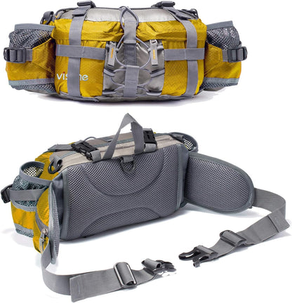 Outdoor waist bag with two water bottle holders for hiking and fishing