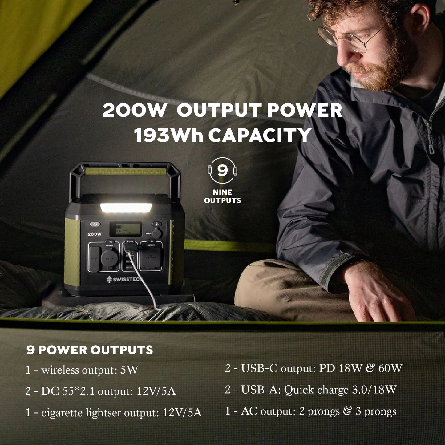 Portable Solar Generator Power Station - 200W, 193Wh - Ideal for Camping and Travel Emergencies - Peak Performance Outfitters