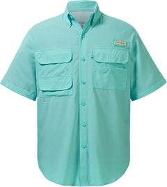 UPF 50 men's button-down fishing dress shirt woven short sleeve