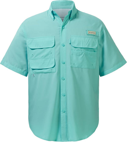 UPF 50 men's button-down fishing dress shirt woven short sleeve