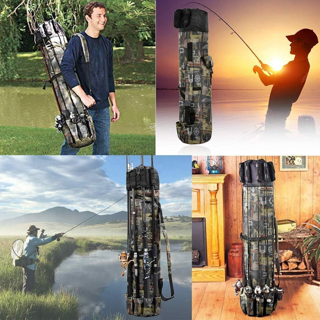 Canvas Fishing Rod and Reel Organizer Travel Carry Case - Holds 5 Poles and Tackle - Peak Performance Outfitters