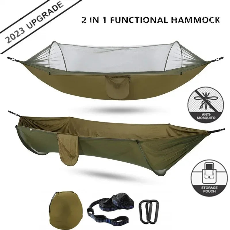 2023 Portable Camping Hammock with Mosquito Net and Pop-Up Light - Peak Performance Outfitters