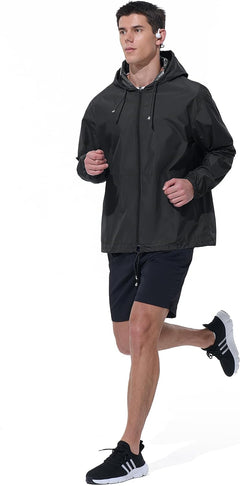 UIQUR Mens Rain Jacket Raincoat Windbreaker Running Waterproof Lightweight Packable with Hood Travel Hiking Cycling