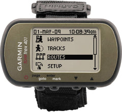 Garmin Foretrex 401 waterproof hiking GPS device showing digital map and navigation features.