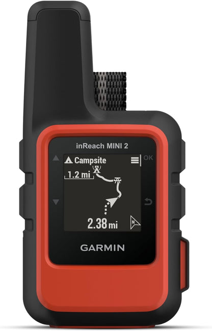 Garmin inReach Mini 2 Satellite Communicator, Lightweight Compact Rugged Design, Portable GPS Handheld for Hiking, Two-Way Text Messaging Device Bundle with Accessories (Flame Red)