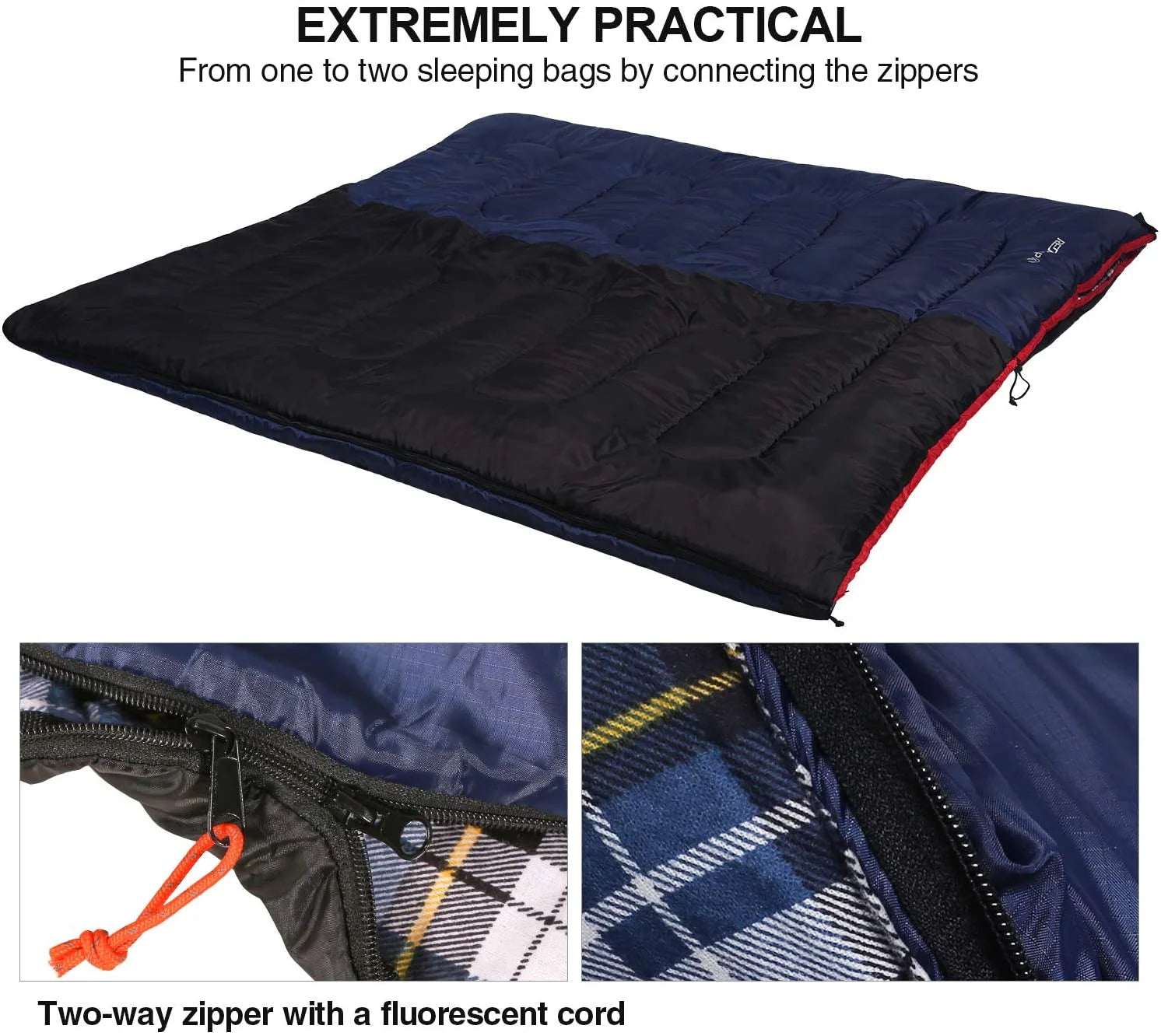 Cotton Flannel Sleeping Bag for Camping Backpacking,4 Season Adults Cold Weather Envelope Sleeping Bags with 2/3/4Lbs Filling