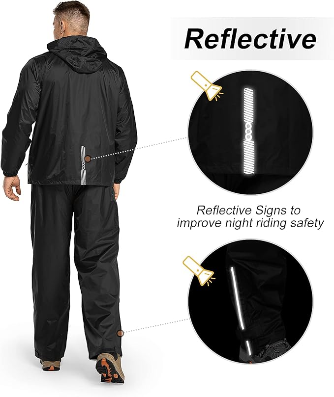 Rain suit stuffed into jacket pocket showing compact packable storage for hiking