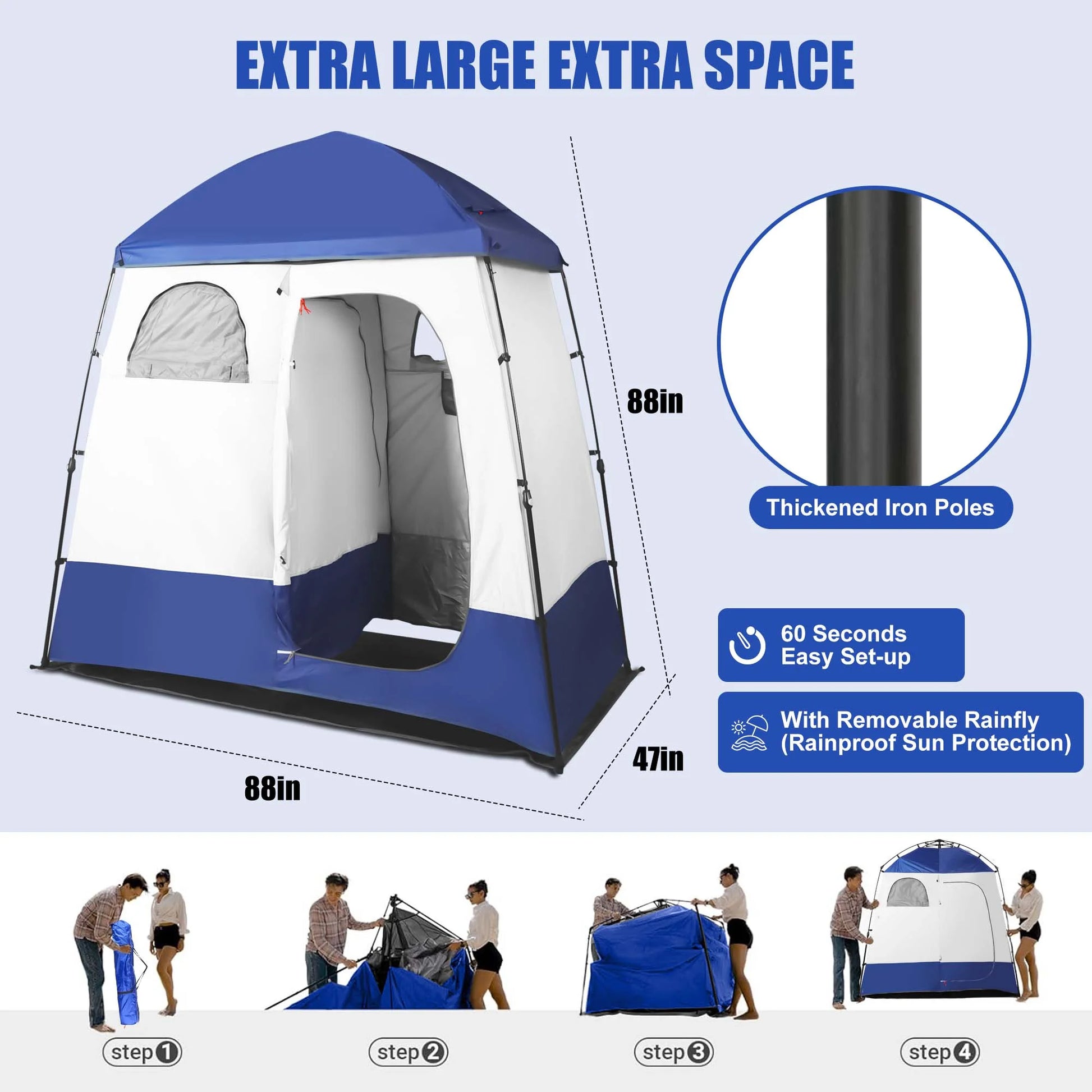 Outdoor Camping Shower Tent with Oversized Space and Privacy, Portable Changing Room with Floor, Easy Setup Privacy Shelter for Camping - 2 Rooms Toilet Tent - Peak Performance Outfitters