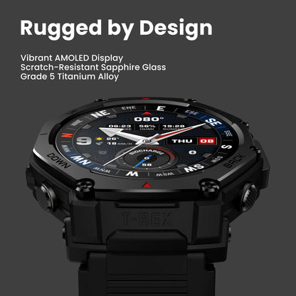 Amazfit T-Rex 3 Pro Outdoor Smart Watch 48mm Sapphire AMOLED Display, Dual-Band GPS, Offline Maps, Built-In Flashlight, Black